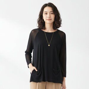 Lacoste Women's Black Long 3/4 Sleeve Light Weight Top 38 S